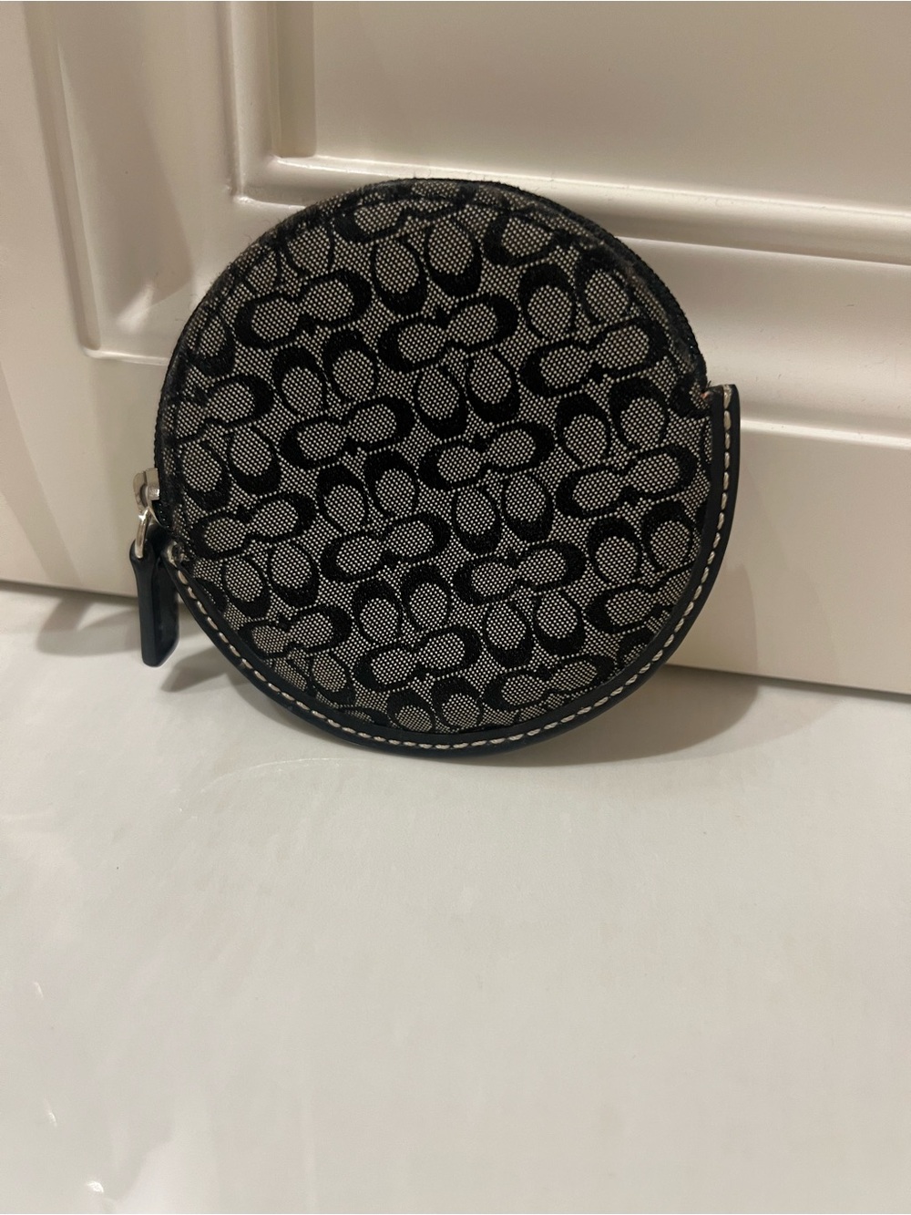 Coach Black Signature Round Coin Pouch